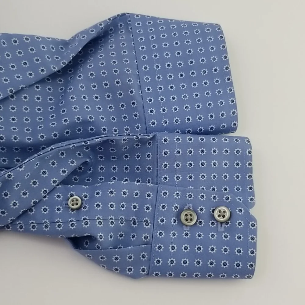 Banana Republic Non Iron Slim Fit Blue Geometric Button Front Shirt Mens Medium